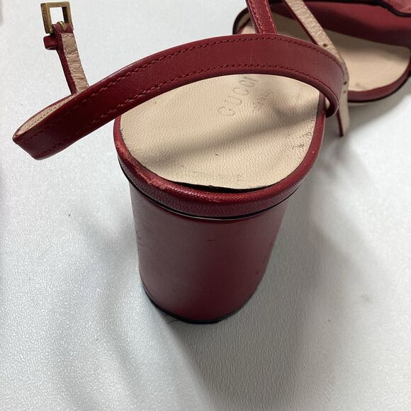 Gucci Red Leather GG Marmont Ankle Strap Sandals Size EU 38 - Picture 11 of 16